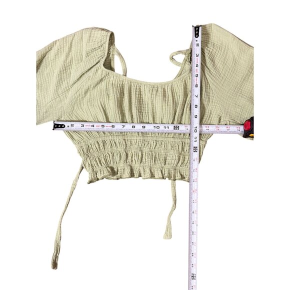 Altard State Womens S Green Peasant Blouse Boho Lace Crop Top Smocked Back Tie - Picture 8 of 10